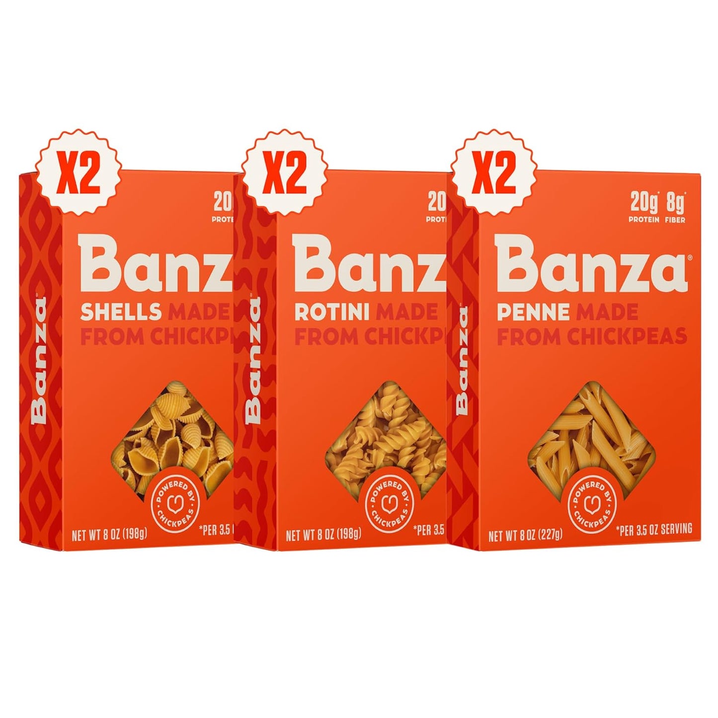 Banza Gluten-Free Chickpea Pasta, Variety Pack 20G Protein (Pack of 6)