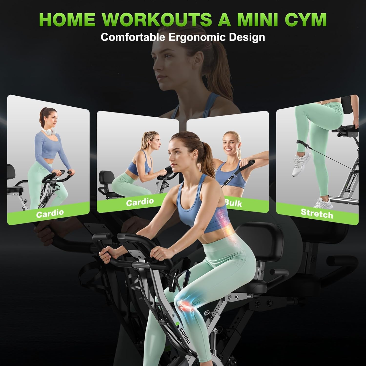 Goimu Exercise Bike, 5 in 1 Foldable Stationary Bike