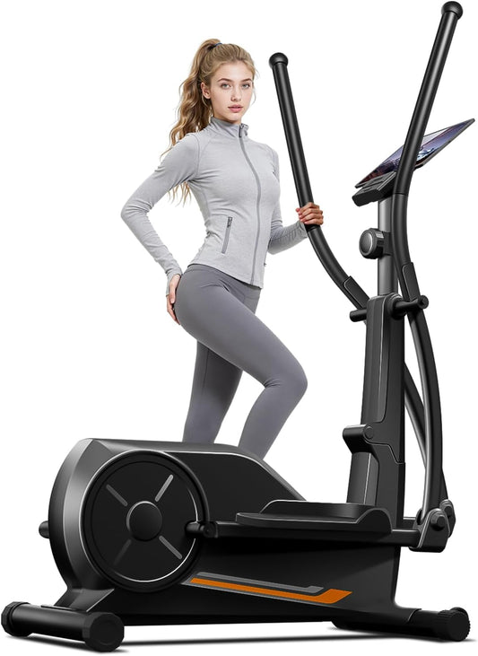 Elliptical Exercise Machine, Elliptical Training Machine for Home with Hyper-Quiet Magnetic Driving System, Compact Elliptical with 12IN Stride & LCD Monitor, 330LBS Weight Capacity
