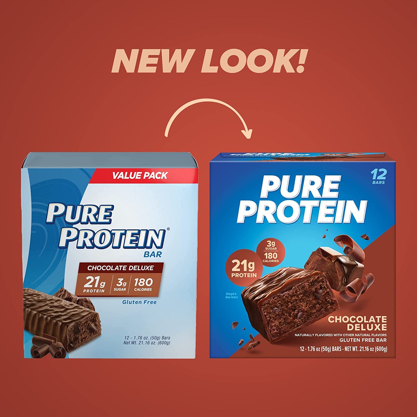 Pure Protein Chocolate Deluxe Protein Bars – 21G Protein, 3G Sugar, 190 Calories (12 Count)