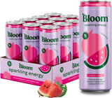 Bloom Nutrition Sparkling Energy Drink - Natural Caffeine, Zero Sugar, 180Mg Caffeine - Strawberry Watermelon - 12oz 12 Pack