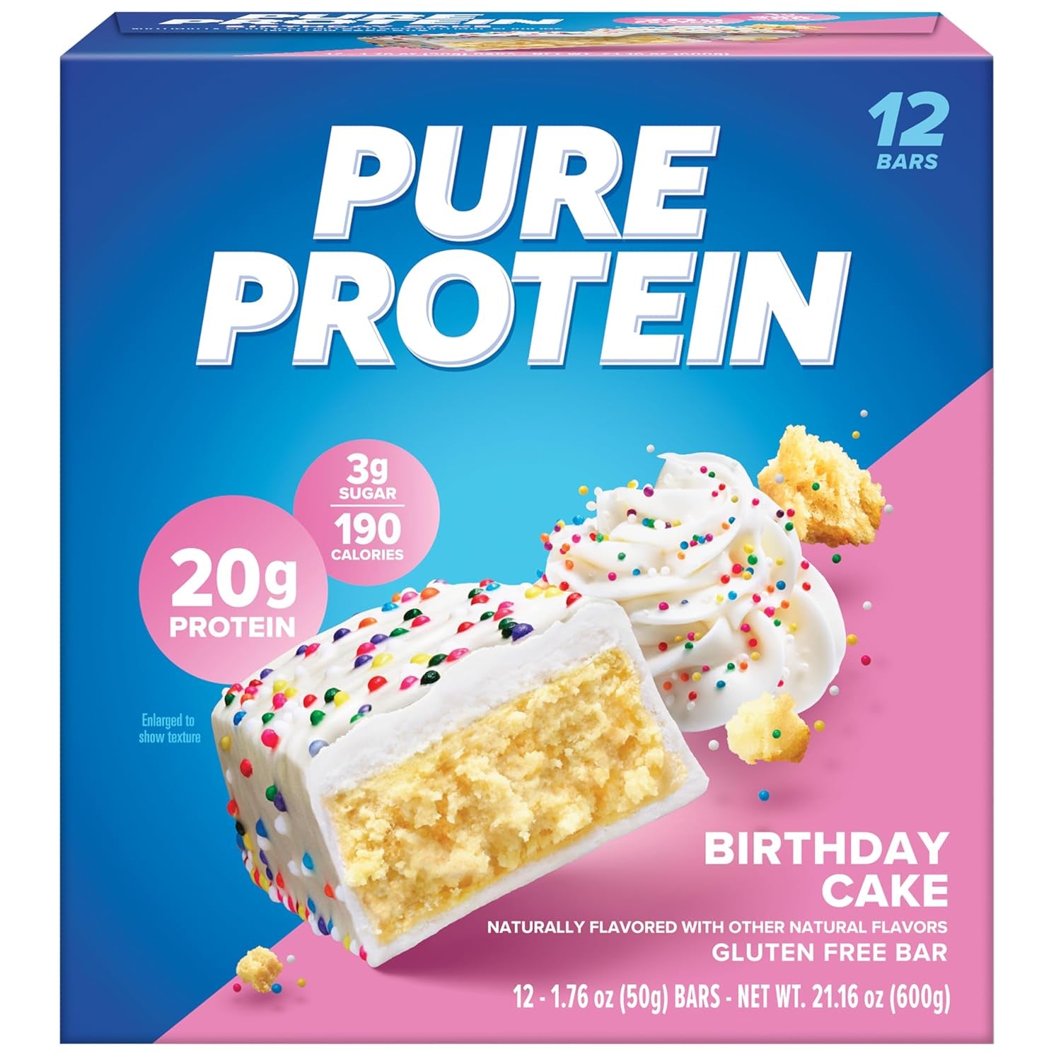Pure Protein Birthday Cake Protein Bars – 20G Protein, 3G Sugar, 190 Calories (12 Count)