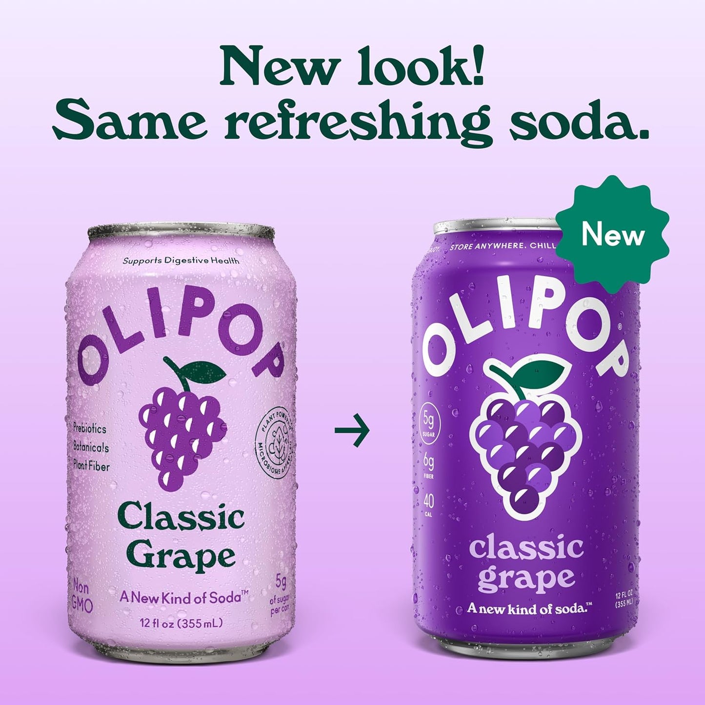 OLIPOP Prebiotic Soda Pop, Classic Grape (12-Cans)
