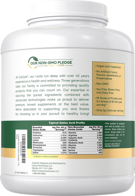 Carlyle Pea Protein Isolate Powder | 7Lb | Unflavored | 29G per Serving