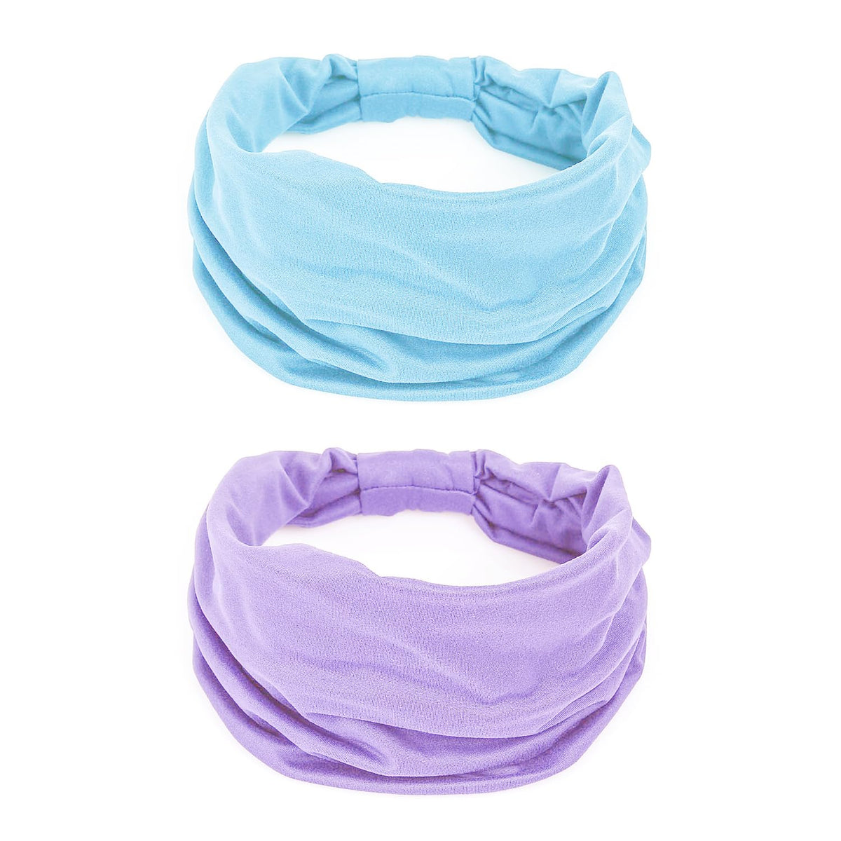 Gili 2 Pack Wide Headbands for Women Boho Knotted Non Slip Fashion Hair Bands Yoga Running Sports Workout Gym Head Wraps Elastic Soft Cotton Cloth Turbans Bandana for Girls (Light Purple,Light Blue)