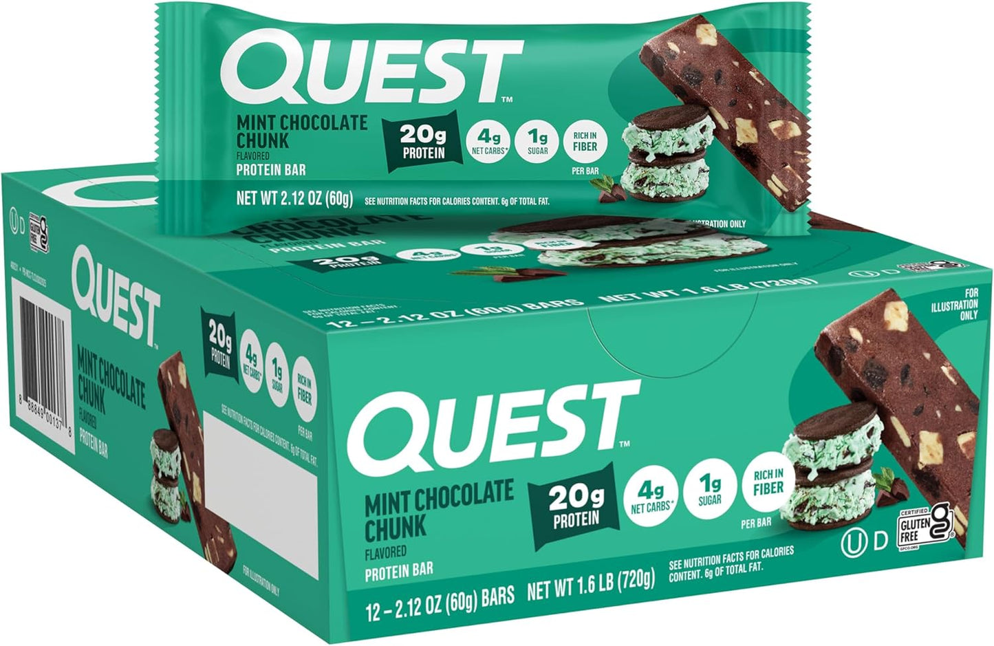 Quest Nutrition Mint Chocolate Chunk Protein Bars, 20G Protein, 12 Count