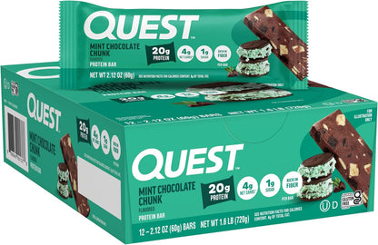 Quest Nutrition Mint Chocolate Chunk Protein Bars, 20G Protein, 12 Count