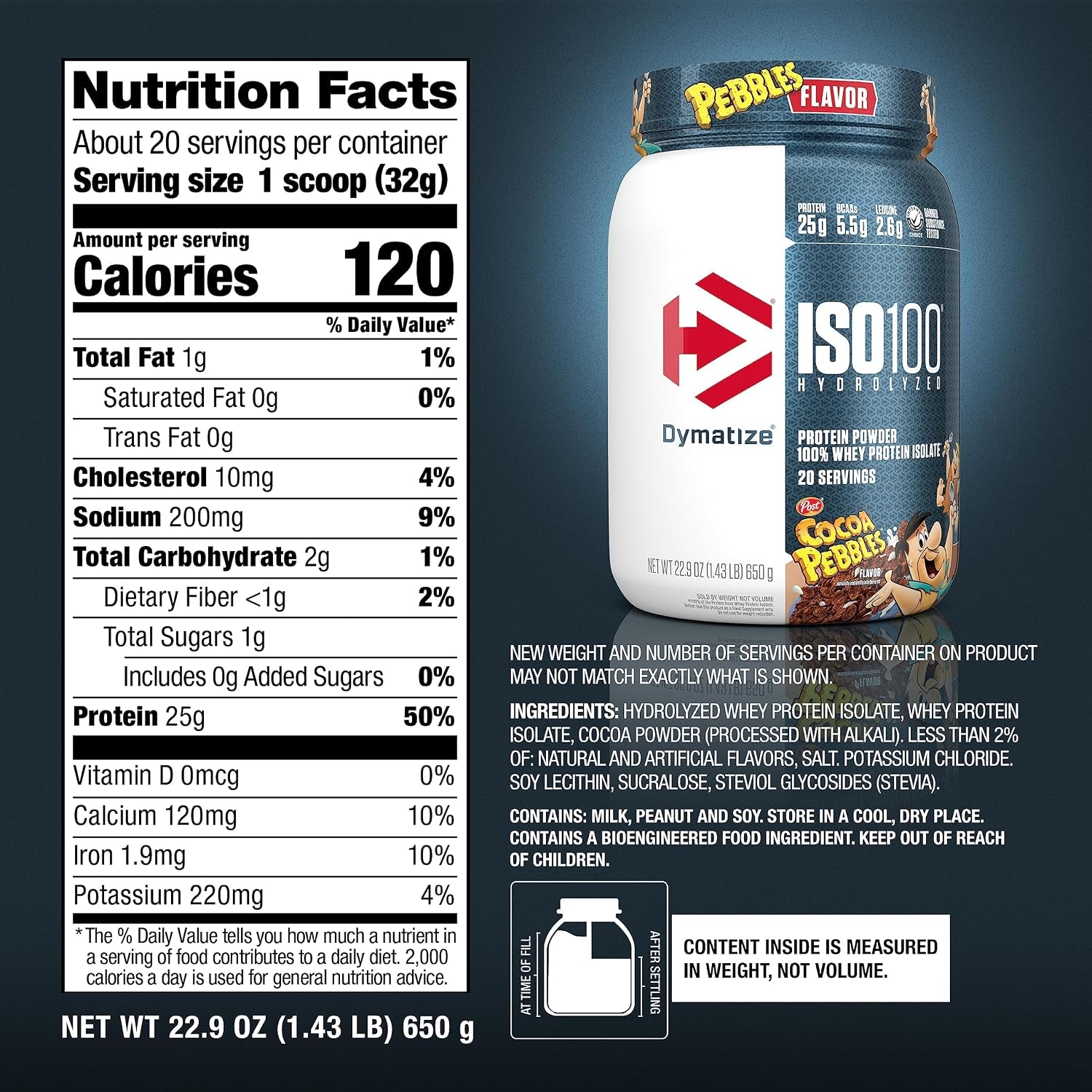 Dymatize ISO100 Protein Powder, 100% Whey Isolate, Cocoa Pebbles | 25G Protein, 20 Servings, 1.4 Lb.