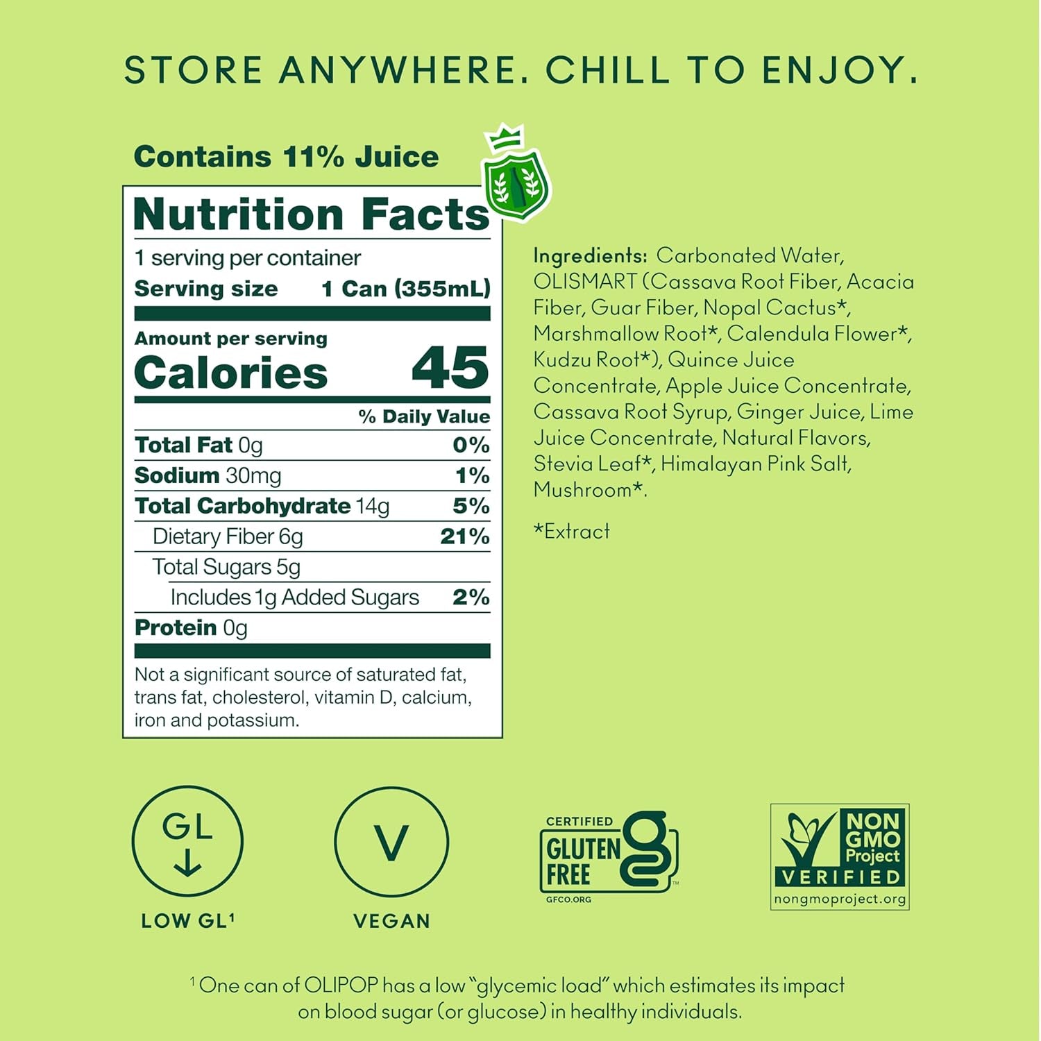 OLIPOP Prebiotic Soda Pop, Ginger Ale (12-Cans)