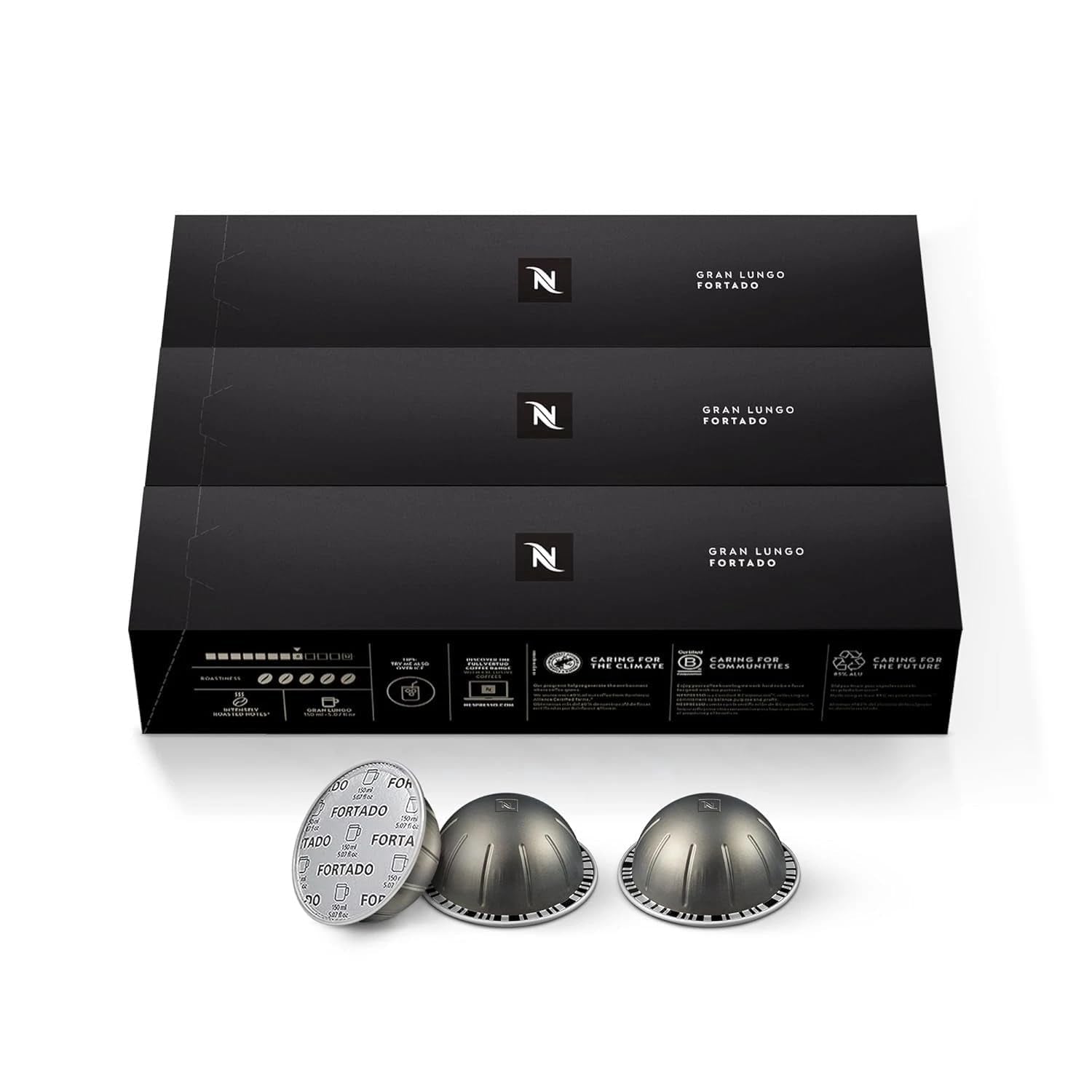 Nespresso Capsules Vertuo, Fortado Gran Lungo Americano, Dark Roast Espresso Coffee, Brews 5.0oz.