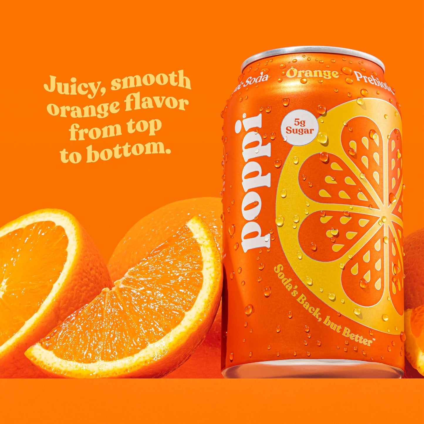 Poppi Sparkling Prebiotic Soda Beverage, Orange Flavor, 12 Fl oz, Pack of 12