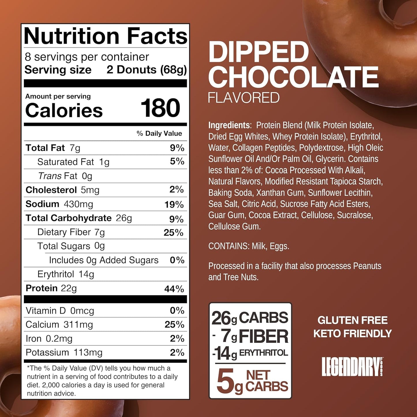 Protein Donuts - 22G Protein, Dipped Chocolate, Zero Sugar Snack - 8 Pack with Two Donuts per Pack