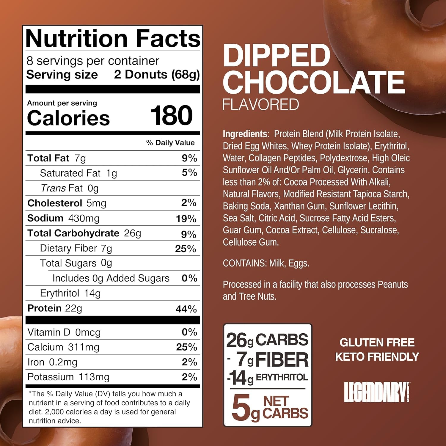 Protein Donuts - 22G Protein, Dipped Chocolate, Zero Sugar Snack - 8 Pack with Two Donuts per Pack