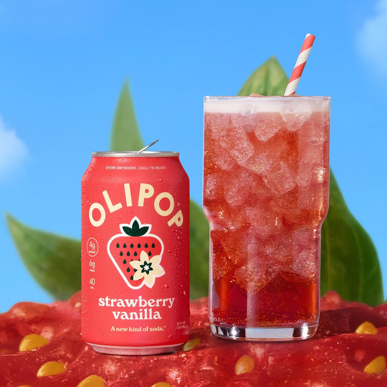 OLIPOP Prebiotic Soda Pop, Strawberry Vanilla (12-Cans)
