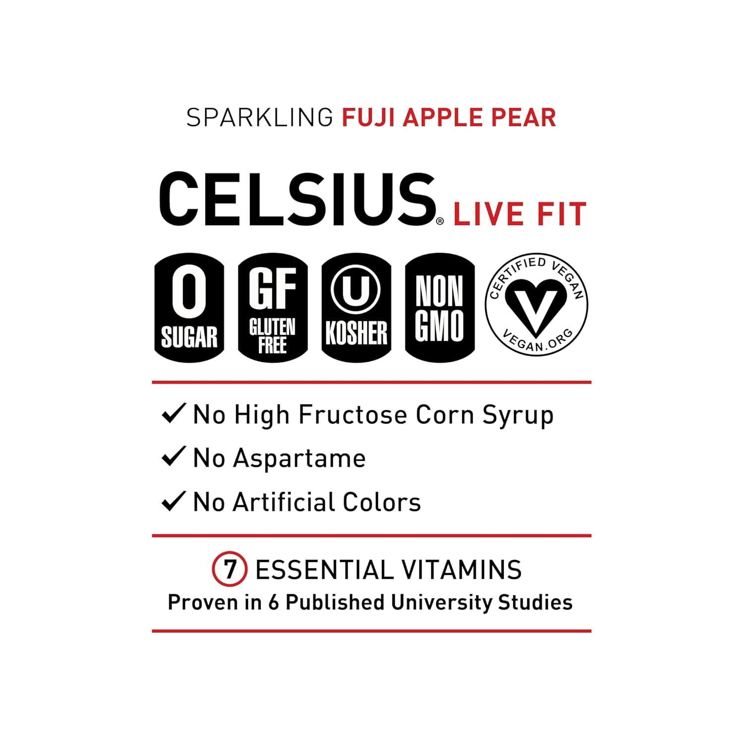 CELSIUS Sparkling Fuji Apple Pear, Sugar Free Energy Drink, 12 Fl Oz (Pack of 12)