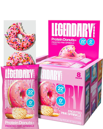 Protein Donuts - 22G Protein, Pink Sprinkle, Zero Sugar Snack - 8 Pack with Two Donuts per Pack