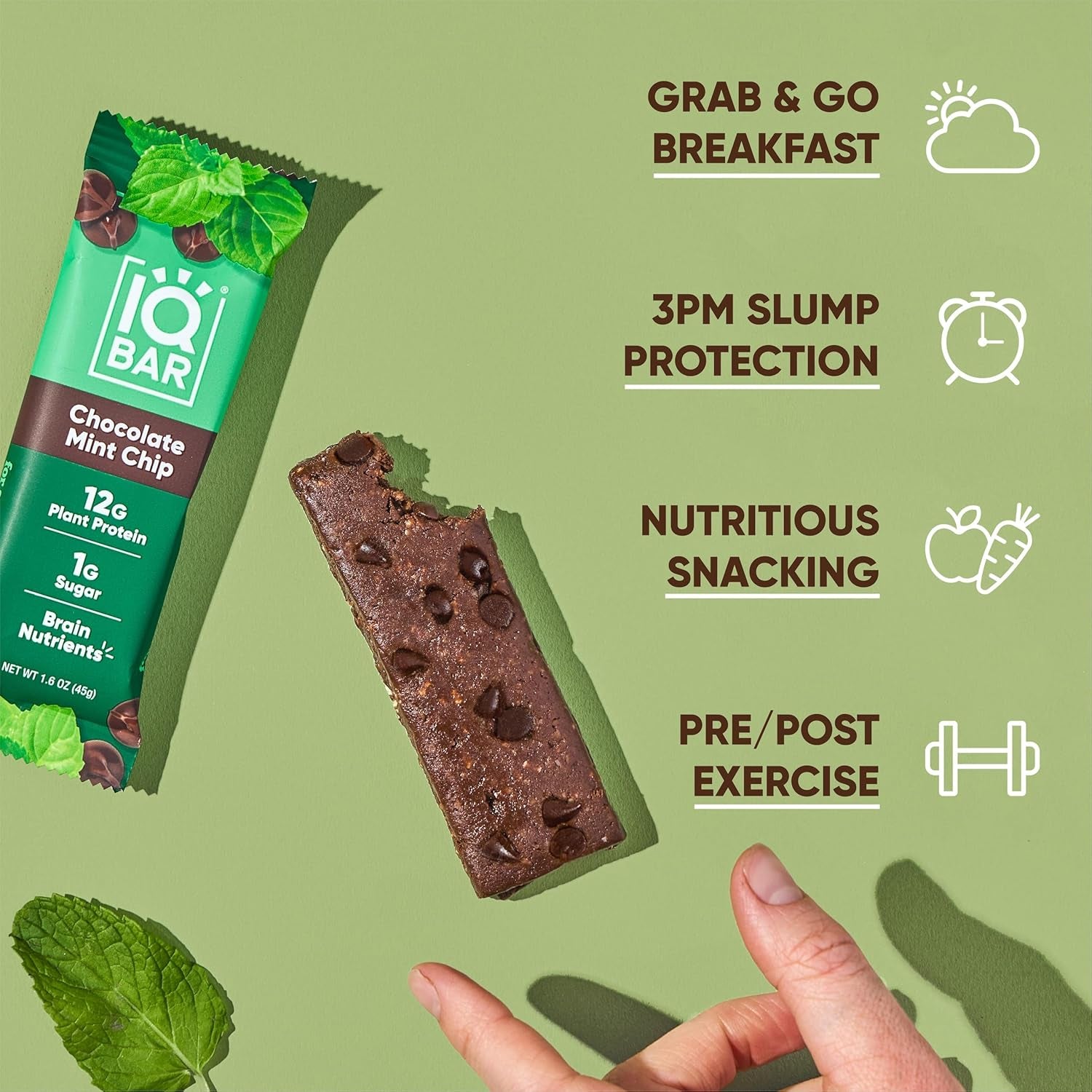 IQBAR Clean Plant Protein Bars - Chocolate Mint Chip - 12 Count