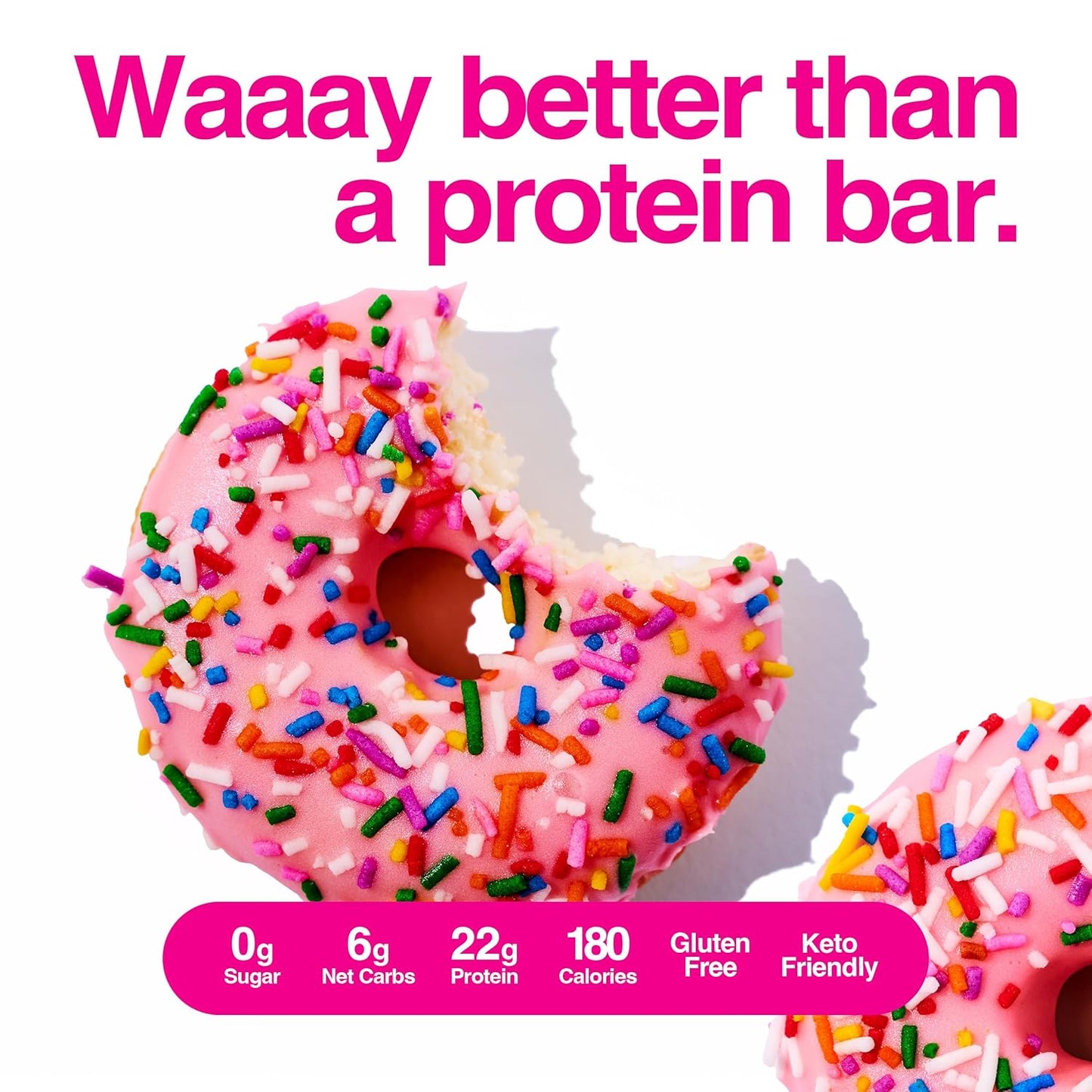 Protein Donuts - 22G Protein, Pink Sprinkle, Zero Sugar Snack - 8 Pack with Two Donuts per Pack