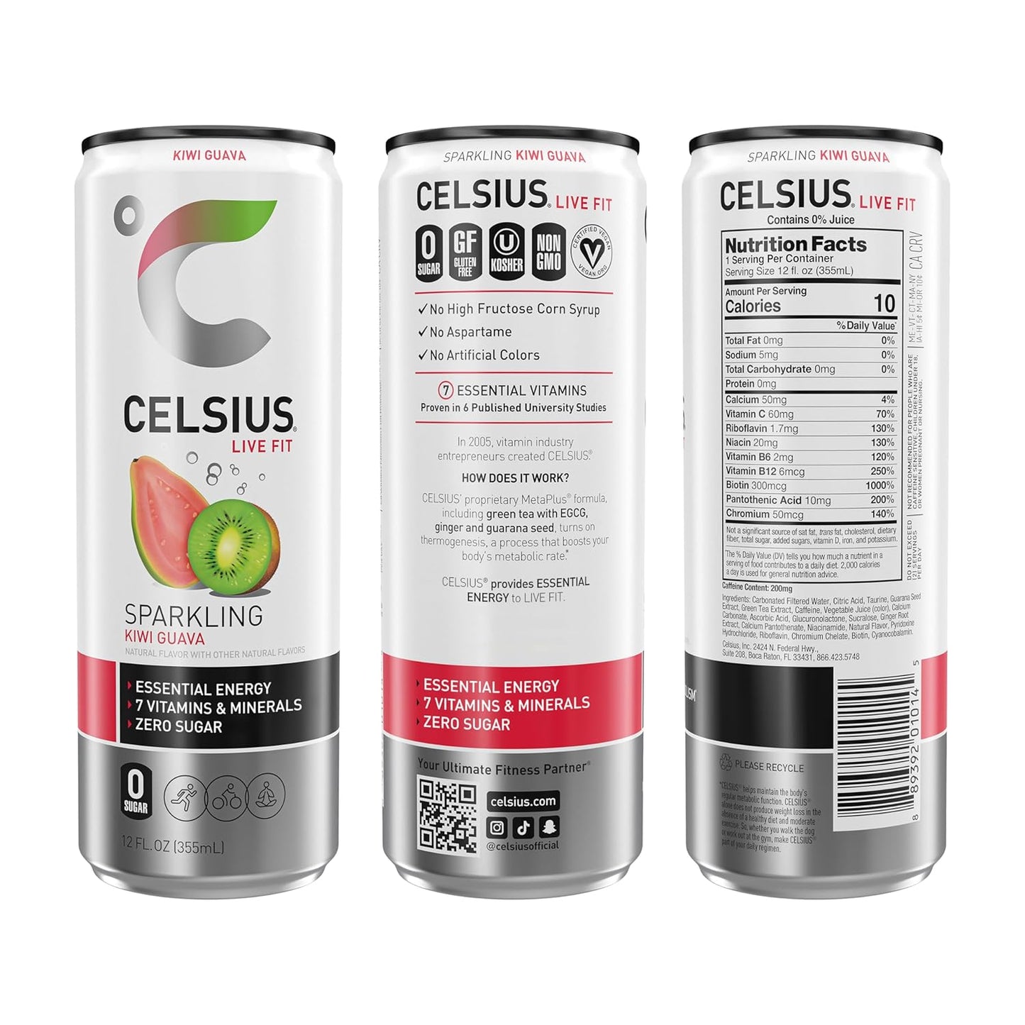 CELSIUS Sparkling Kiwi Guava, Sugar Free Energy Drink, 12 Fl Oz (Pack of 12)