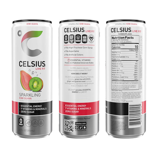 CELSIUS Sparkling Kiwi Guava, Sugar Free Energy Drink, 12 Fl Oz (Pack of 12)