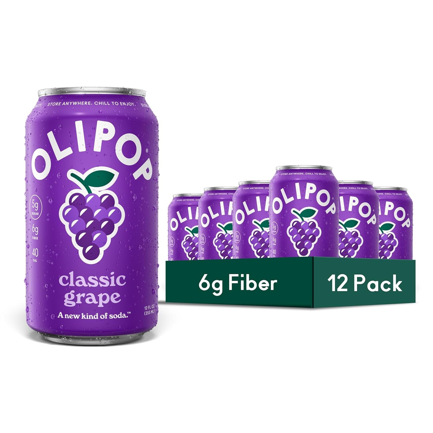 OLIPOP Prebiotic Soda Pop, Classic Grape (12-Cans)