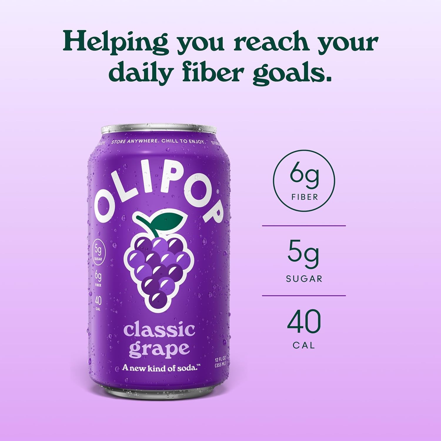 OLIPOP Prebiotic Soda Pop, Classic Grape (12-Cans)