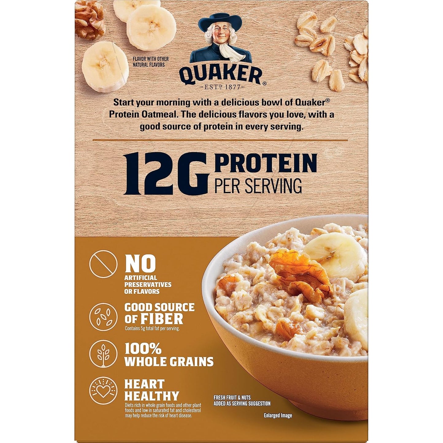 Quaker Protein Instant Oatmeal, Banana Nut, 12G Protein per Serving (6 Pack)