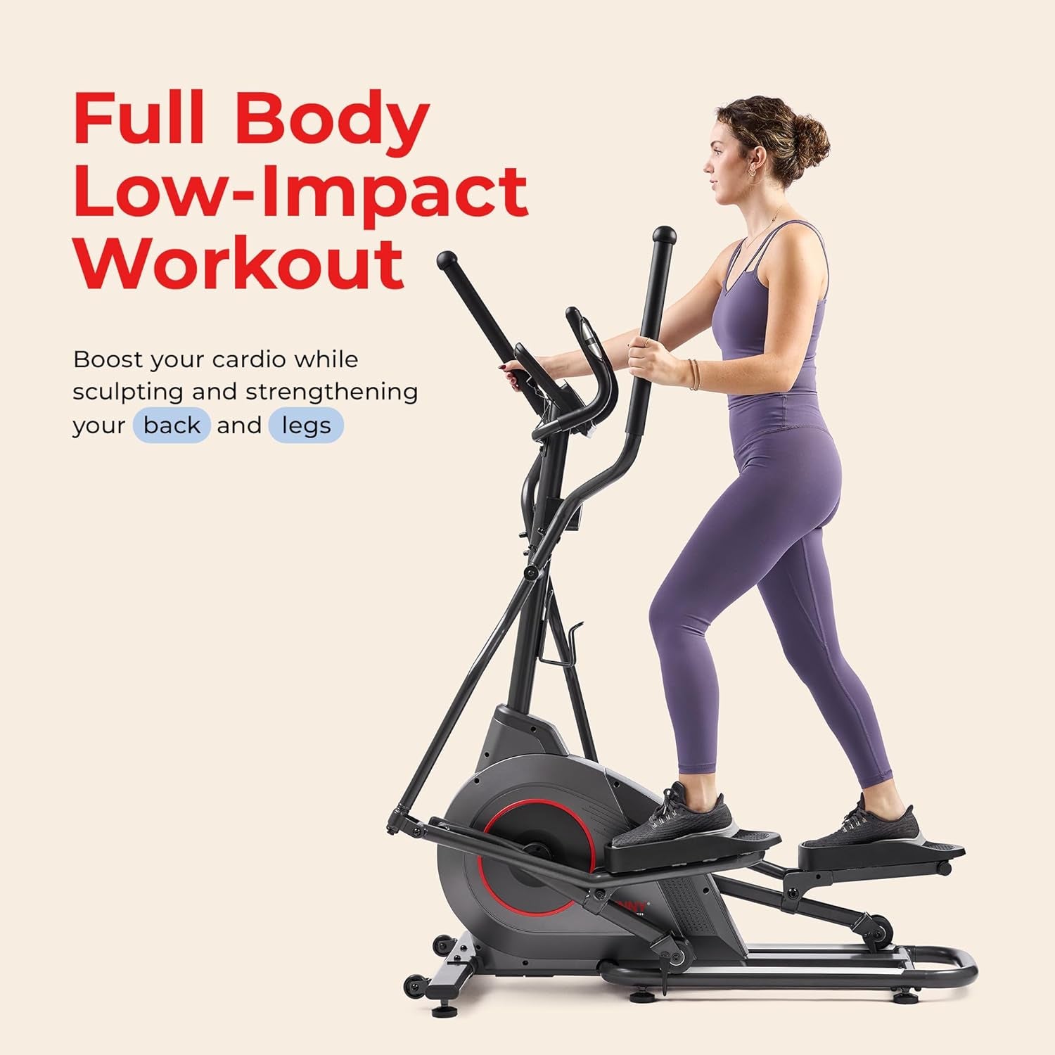 Smart Upright Elliptical W/Pulse Sensor Built-In, Indoor Full-Body Cross-Training & Cardio Exercise Machine for Home, Free Sunnyfit App Connection