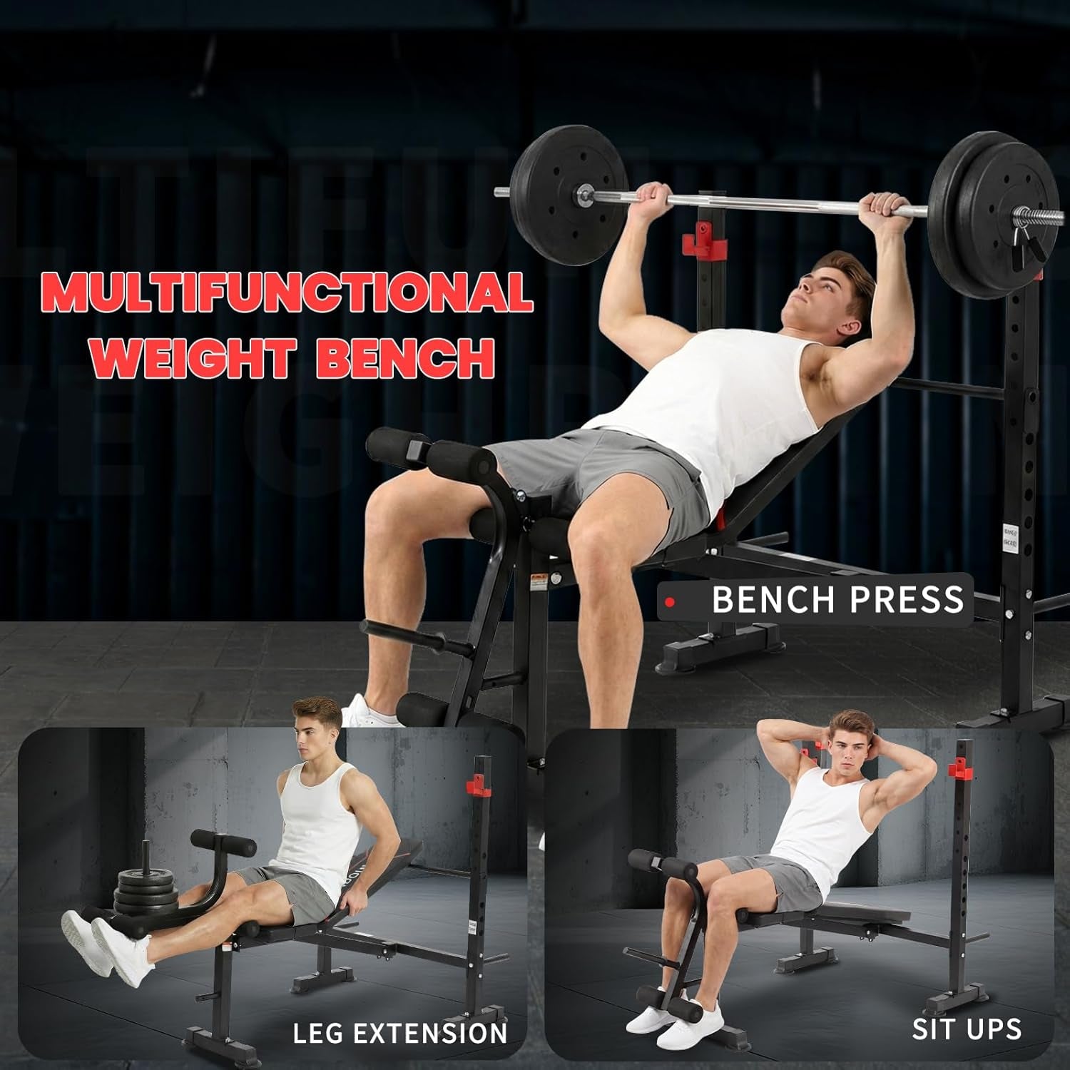 8 in 1 Weight Bench Set with Leg Extension/Curl and Preacher Curl