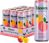 Bloom Nutrition Sparkling Energy Drink - Natural Caffeine, Zero Sugar, 180Mg Caffeine - Peach Mango - 12oz 12 Pk