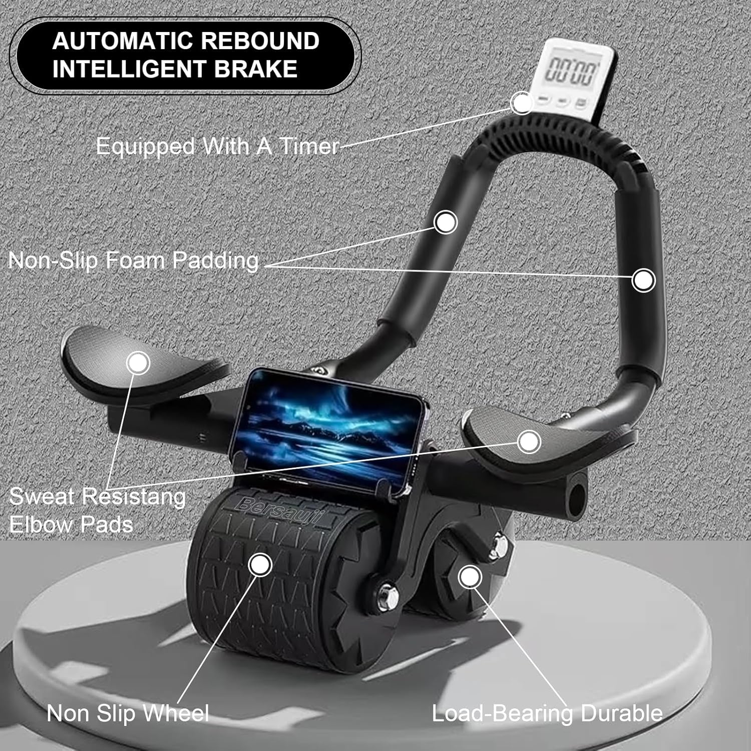 2026 New Ab Roller Wheel with Knee Mat &Timer, Automatic Rebound Abdominal Wheel, Ab Abdominal Exercise Roller with Elbow Support, Abs Workout Equipment Ab Exercise Roller for Women Men