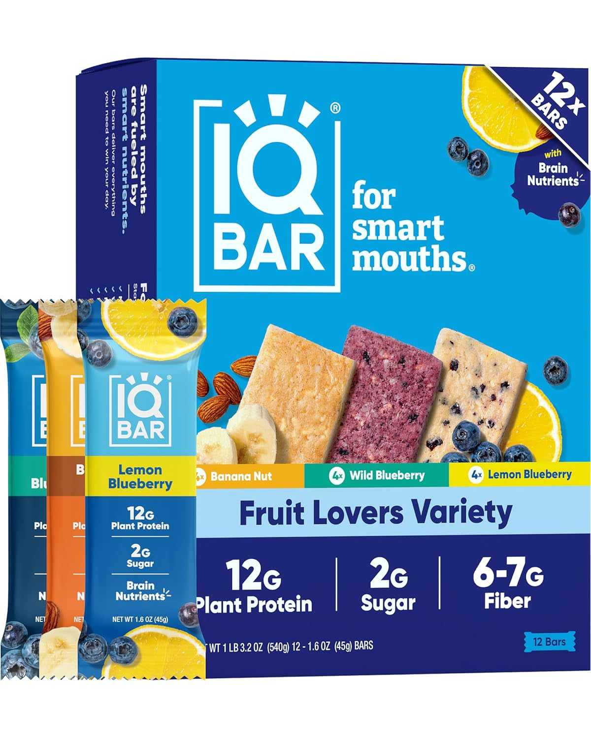 IQBAR Clean Plant Protein Bars - Fruit Lovers Variety Pack - 12 Count
