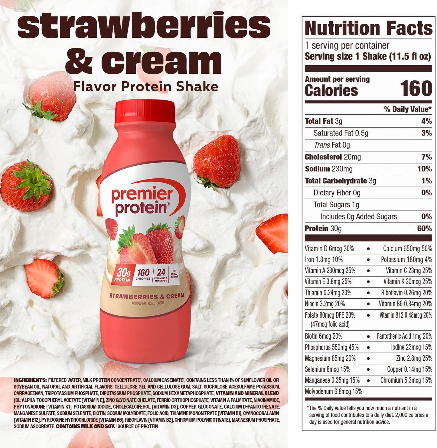 Premier Protein Shake, Strawberries & Cream, 30G Protein, 11.5 Fl oz, 12 Pack