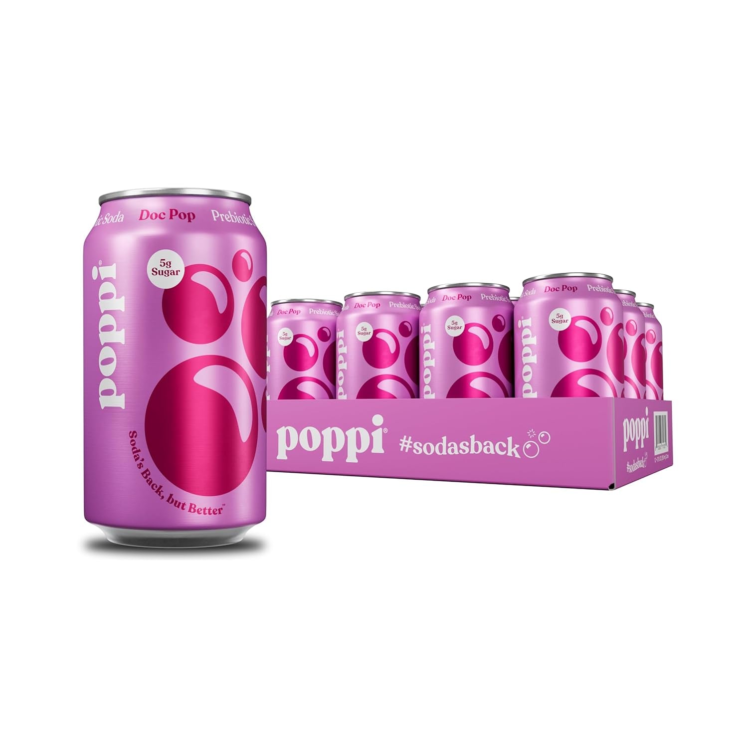 Poppi Sparkling Prebiotic Soda Beverage, Doc Pop Flavor, 12 Fl oz, Pack of 12