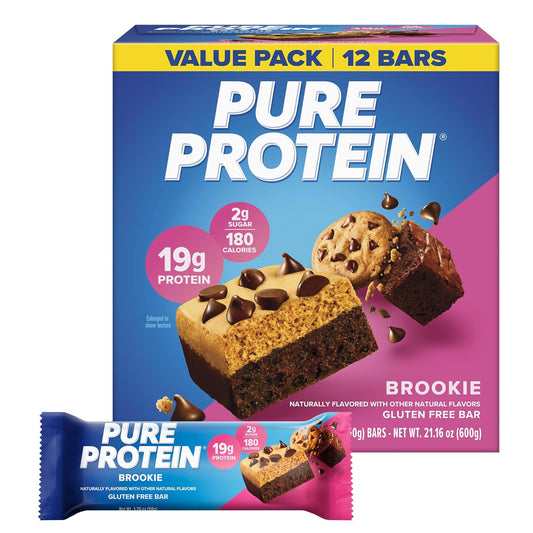 Pure Protein Brookie Protein Bars – 20G Protein, 3G Sugar, 190 Calories (12 Count)
