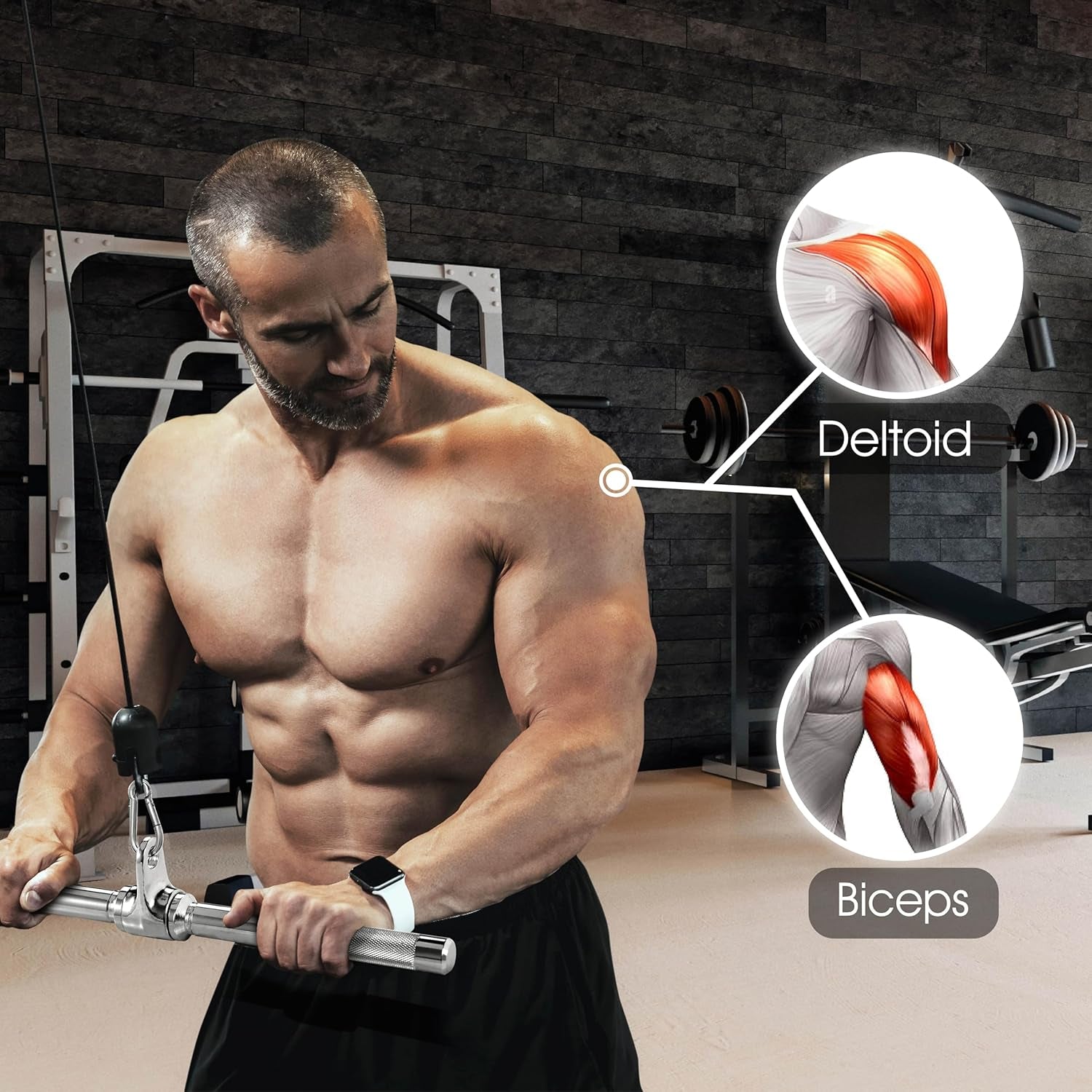 Cable Machine Attachment, Row Handles, Tricep Rope, Straight Bar, V Bar Accessories