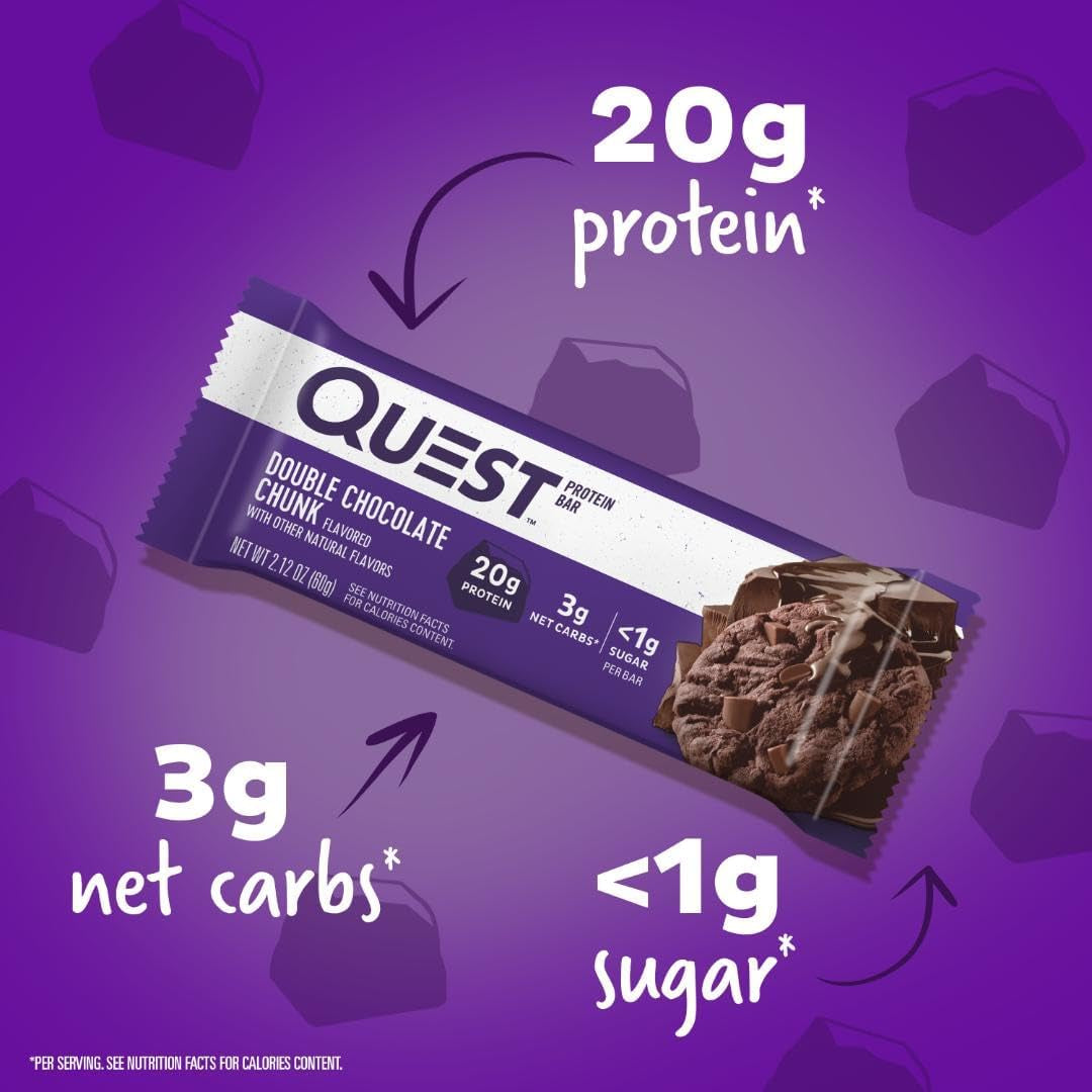 Quest Nutrition Double Chocolate Chunk Protein Bars, 20G Protein Bars, 12 Count