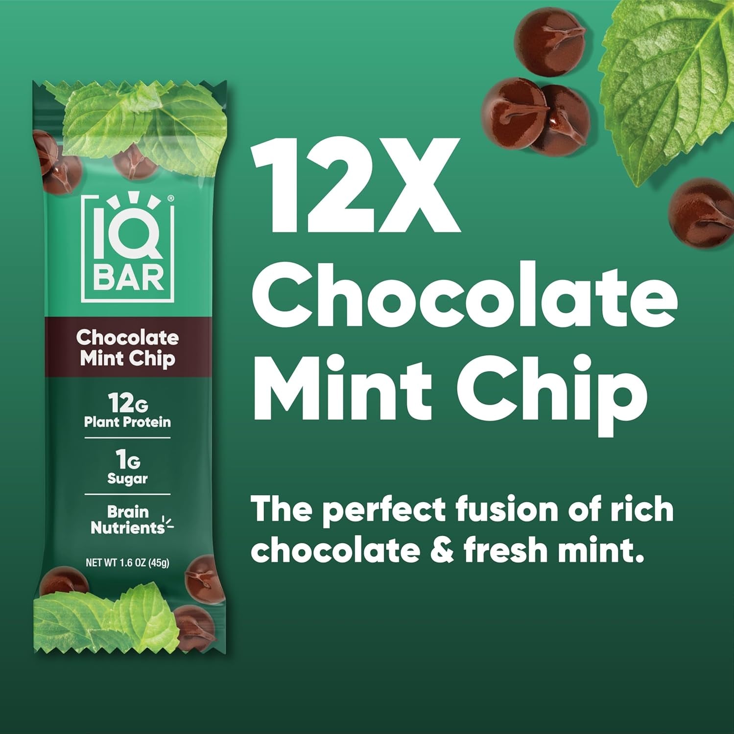 IQBAR Clean Plant Protein Bars - Chocolate Mint Chip - 12 Count