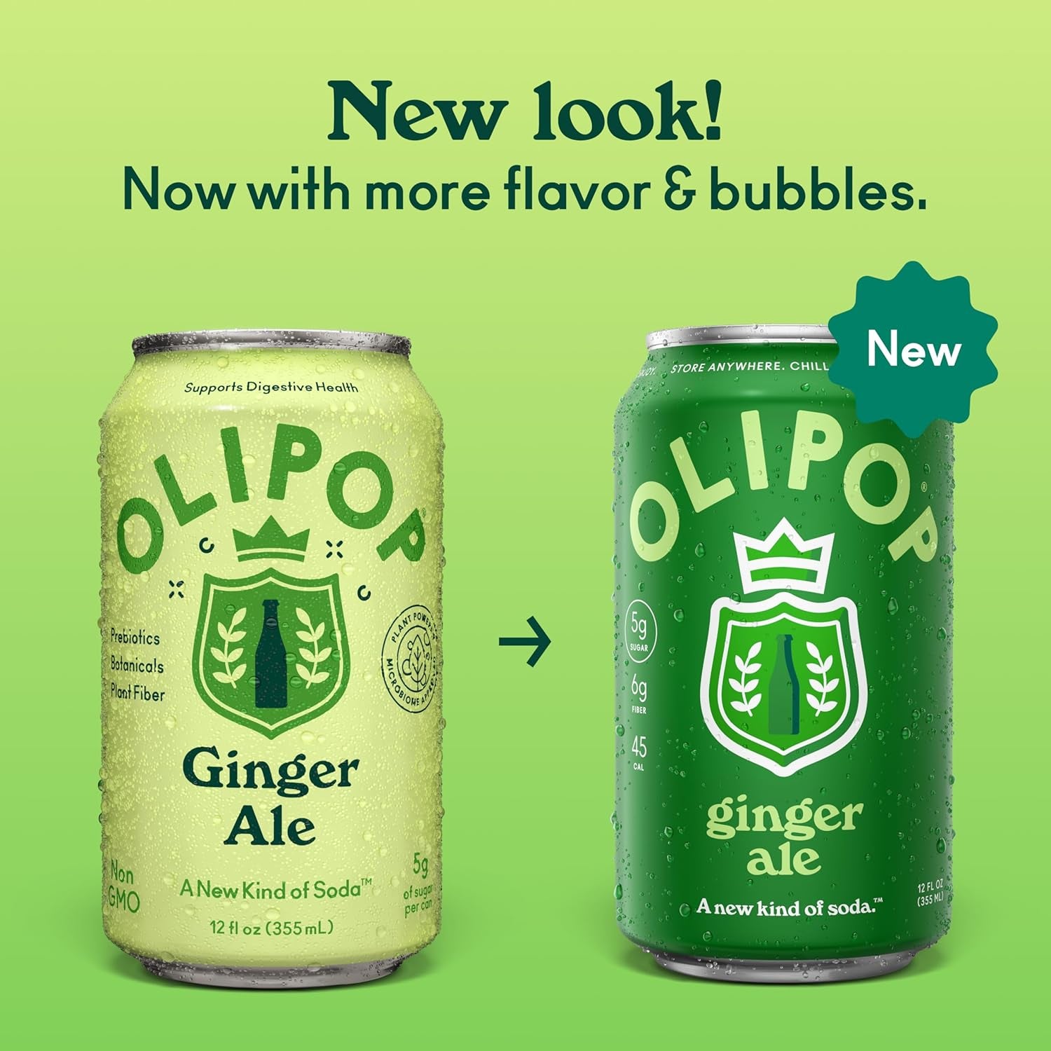 OLIPOP Prebiotic Soda Pop, Ginger Ale (12-Cans)