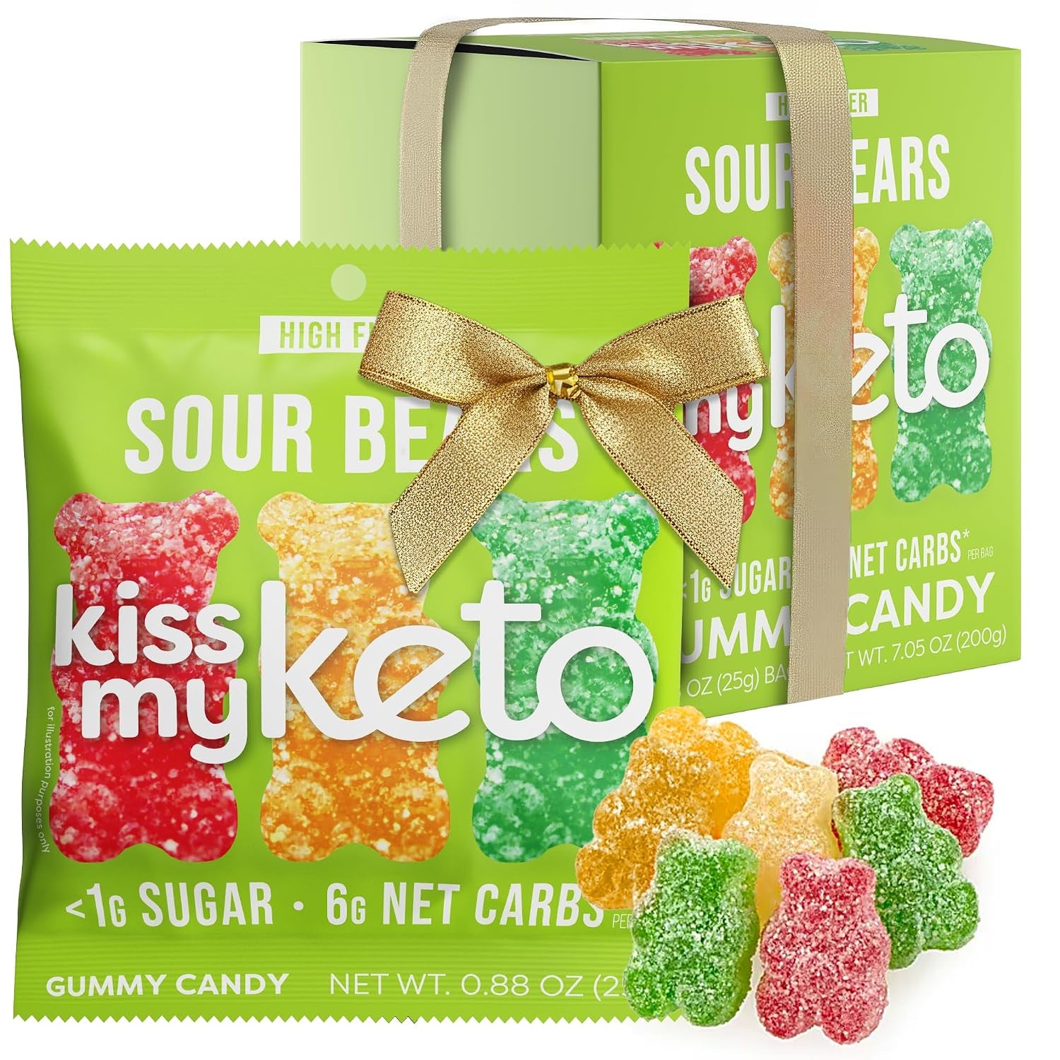 Kiss My Keto Sour Sugar Free Gummy Bears, 8-Pack