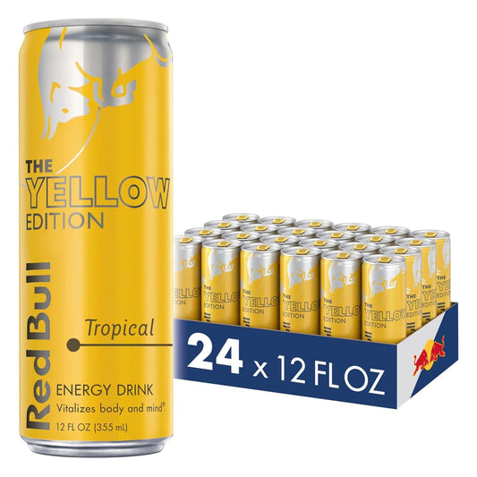 Red Bull Yellow Edition Energy Drink, Tropical, Pack of 24 Cans