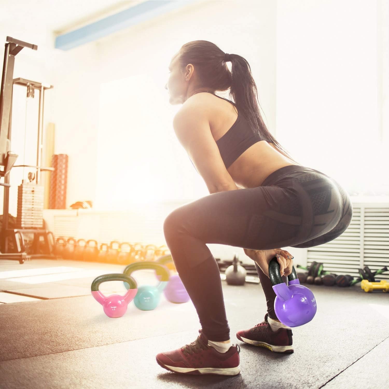 5 - 15lb Vinyl Coated Kettlebell Cast Iron Sets