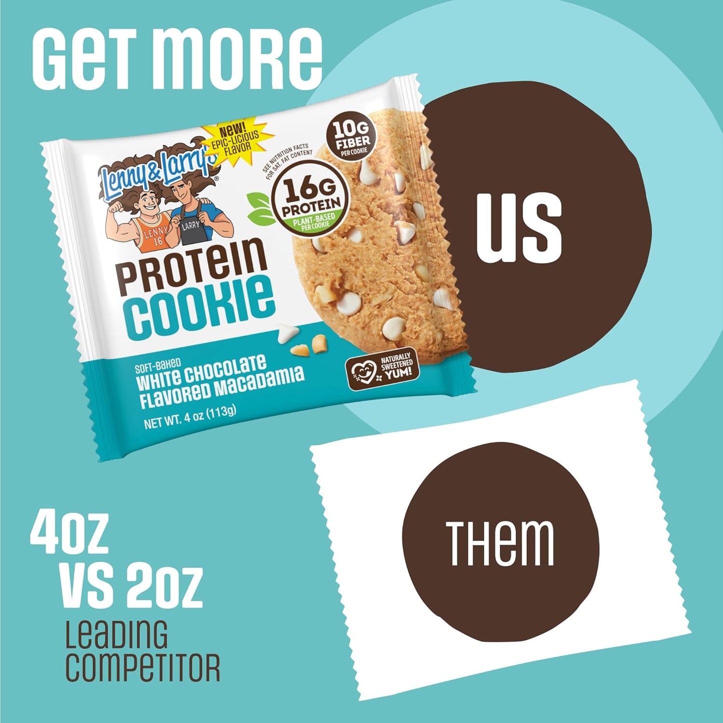 Lenny & Larry's Protein Cookie, White Chocolate Flavored Macadamia – Pack of 12