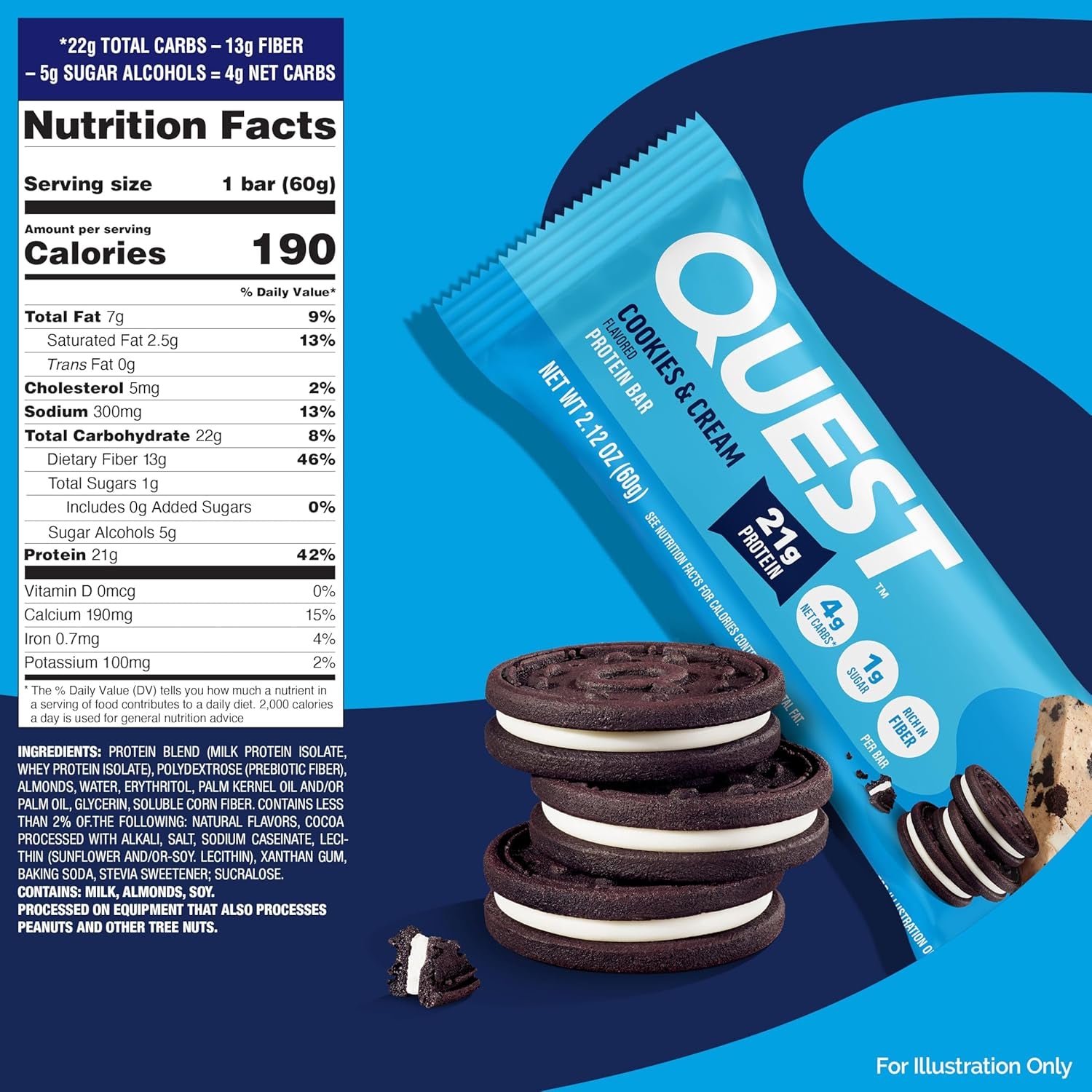 Quest Nutrition Cookies & Cream Protein Bars, 21G Protein, 12 Count