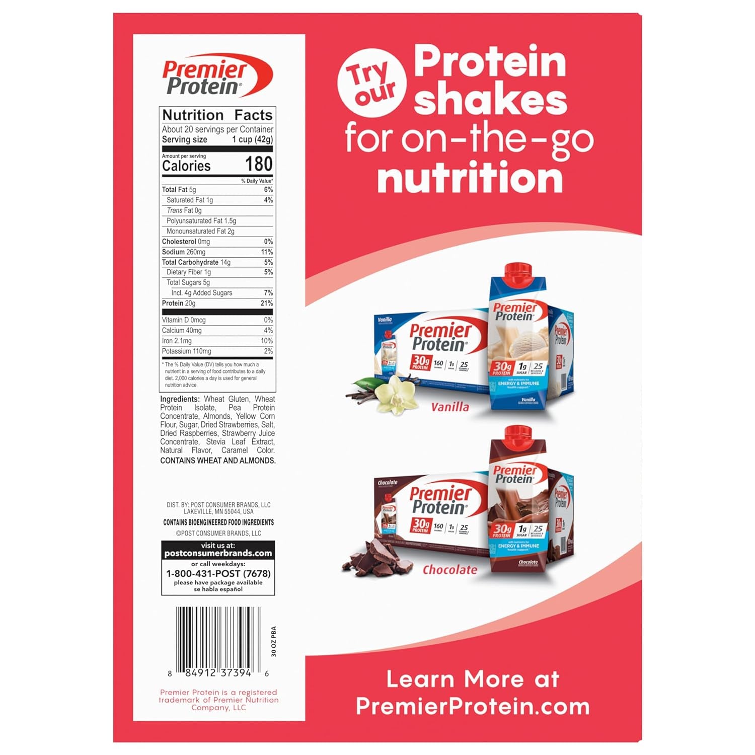 Premier Protein Mixed Berry Almond Breakfast Cereal, High-Protein Crunch with Real Fruit and Nuts