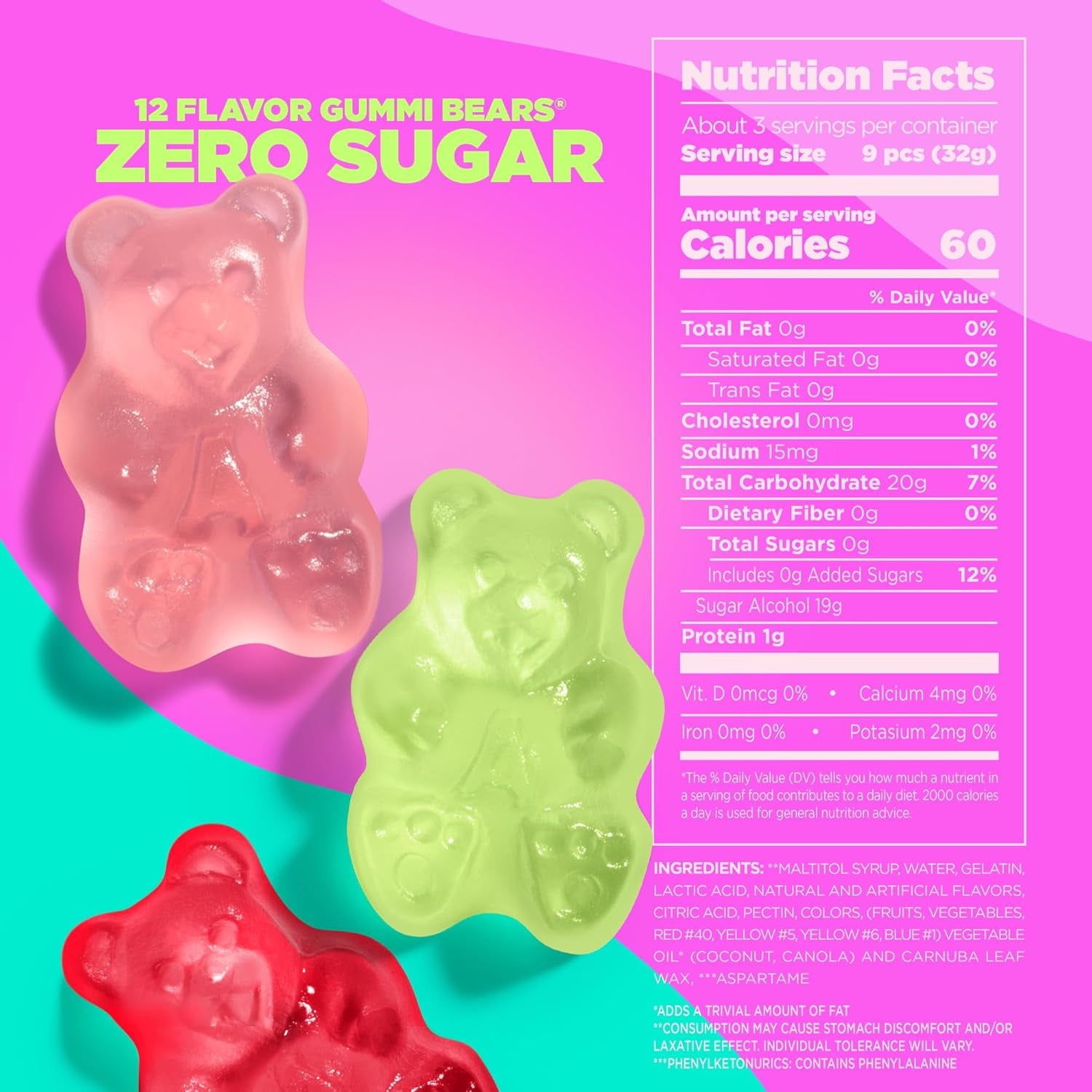 Albanese Candy, Sugar Free 12 Flavor Gummi Bears, 3.5 oz. Bag, Pack of 12