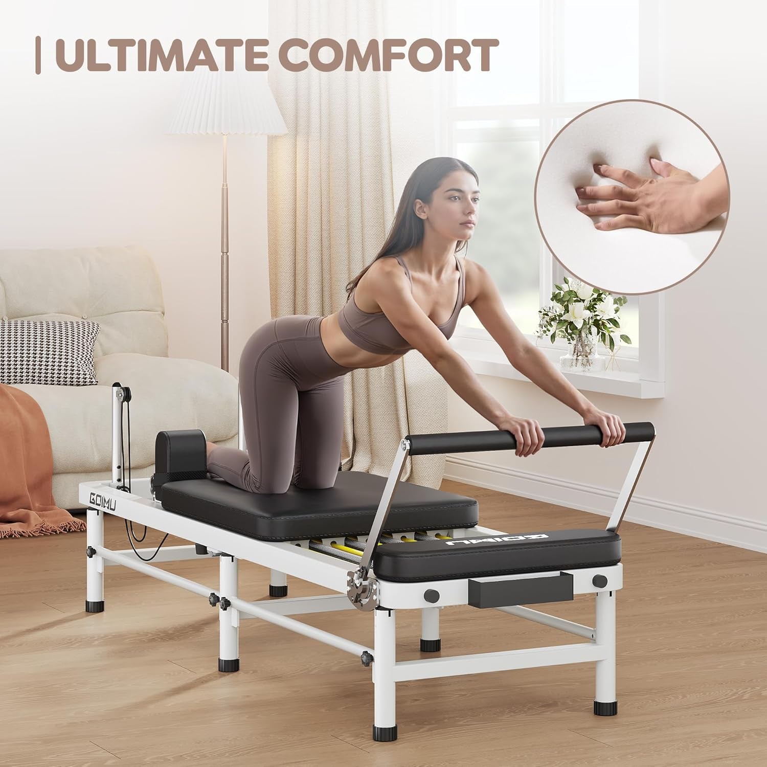 Pilates Reformer, 91’’ Foldable Reformer Pilates Machine with High & Low Mode
