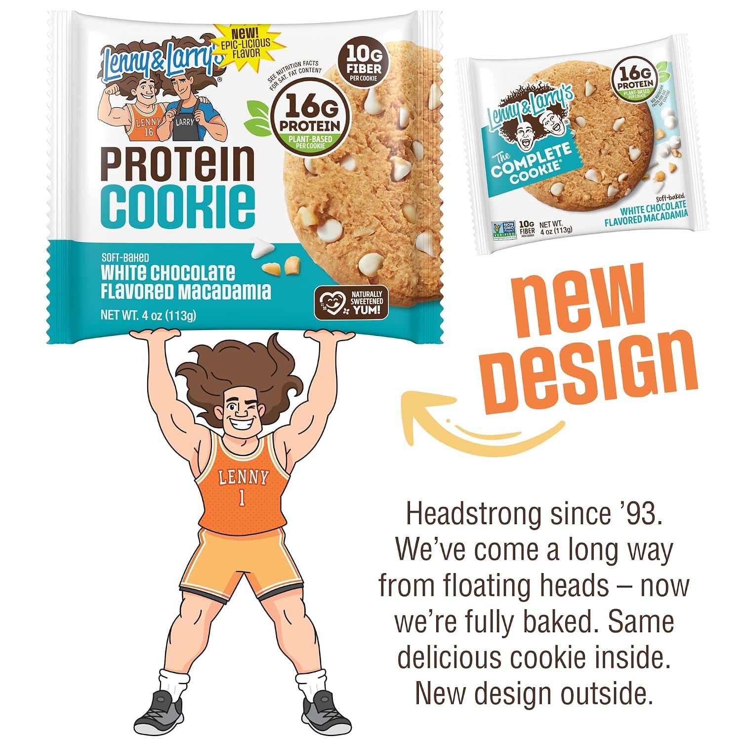 Lenny & Larry's Protein Cookie, White Chocolate Flavored Macadamia – Pack of 12