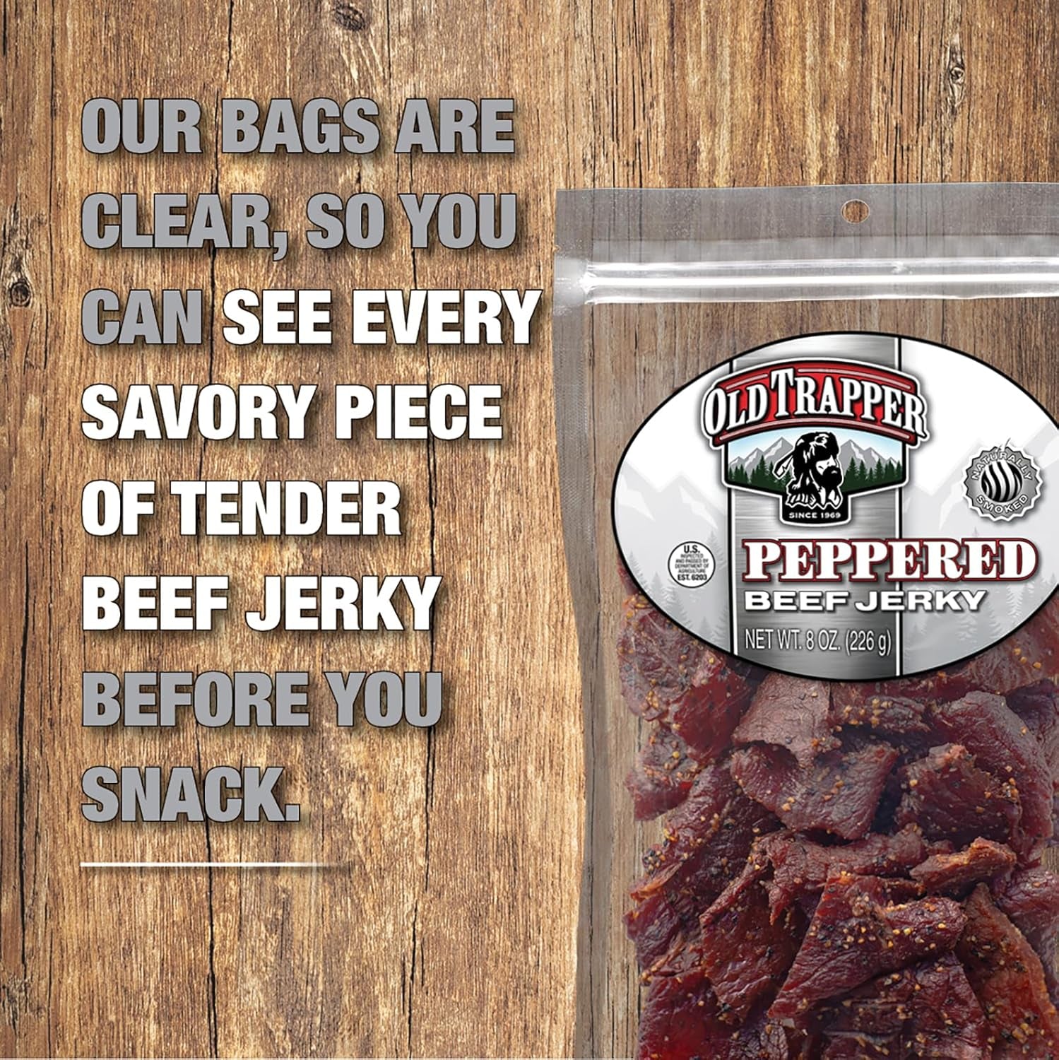 Old Trapper Beef Jerky Peppered 8 Ounce Pack