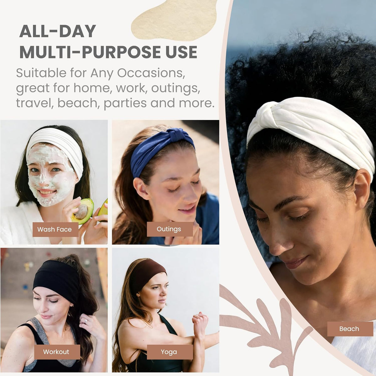 Wide Headbands for Women - 6 Pack Thick Stretchy Elastic Cloth Head Bands for Women'S Hair, Non Slip Sweat Bands Soft Workout Headbands for Running, Makeup Headband for Washing Face, Spa & Skincare